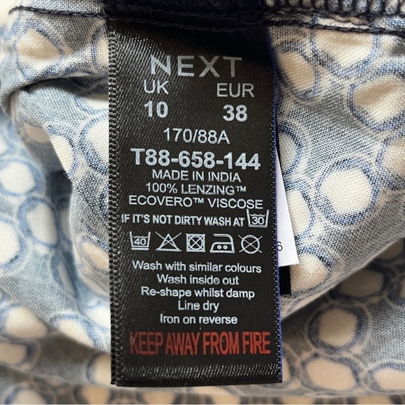 Next UK Printed Blouse Top Short Sleeve Shirt Polka Dot Geometric Pattern Sz 10 - Picture 4 of 14